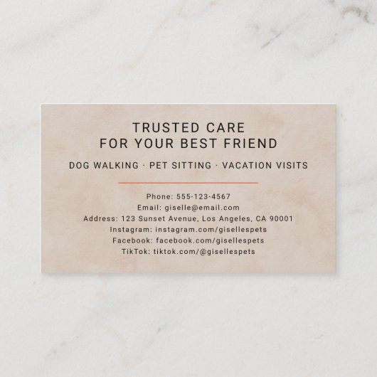 Pet Sitting Photo Paw Print Minimalist Modern Visitenkarte (Rückseite)