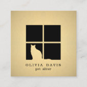 Pet Sitting Services Black and Gold Imitats Metall Quadratische Visitenkarte (Vorderseite)