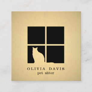 Pet Sitting Services Black and Gold Imitats Metall Quadratische Visitenkarte