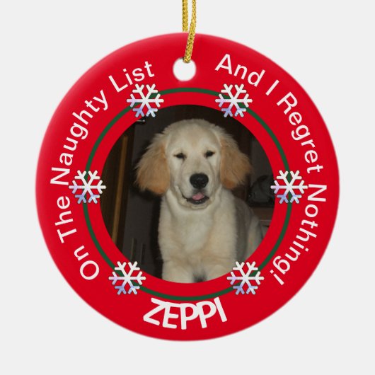 Pet Snowflake Naughty List Weihnachten Keramik Ornament (Vorne)