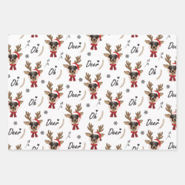 Pet Star | Custom Face Foto Rentier Weihnachten Geschenkpapier Set