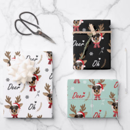 Pet Star | Custom Face Foto Rentier Weihnachten Geschenkpapier Set