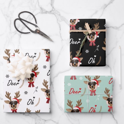 Pet Star | Custom Face Foto Rentier Weihnachten Geschenkpapier Set (Vorderseite)