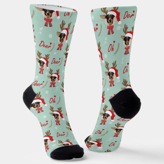 Pet Star | Custom Face Foto Rentier Weihnachten Socken (Gewinkelt)