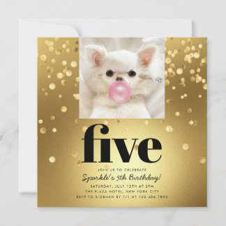Pet Star | Foto Pet Birthday Party Gold Einladung