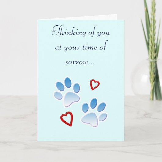 Pet Sympathy Card Paws and Hearts Karte (Vorderseite)