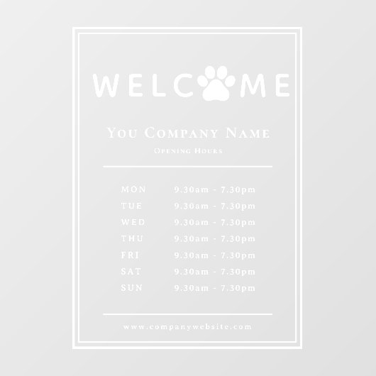 Pet Veterinary Clinic Open Hours Paw Logo Fensteraufkleber (Blatt)