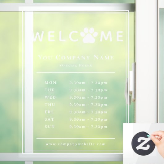 Pet Veterinary Clinic Open Hours Paw Logo Fensteraufkleber (Zuhause)