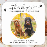 Pet Wedding Modern Elegantes Script Foto Vielen Da Rechteckiger Pappuntersetzer<br><div class="desc">Danke, dass du meine Menschen gefeiert hast! Fügen Sie Ihre Hochzeit mit diesen niedlichen, maßgeschneiderten Foto Hochzeitsfeiern die Touch hinzu. Ideal für Ihre Hochzeit nach dem Party und Empfang und als Gastgeschenke Hochzeit für Ihre Gäste. Passen Sie diese Foto Hund Hochzeit Untersetzer mit Ihrem Lieblings-Hochzeitsfest, Hund der Ehre Foto, oder...</div>