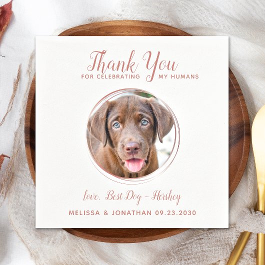 Pet Wedding Modern Rose Gold Hund Foto Vielen Dank Serviette