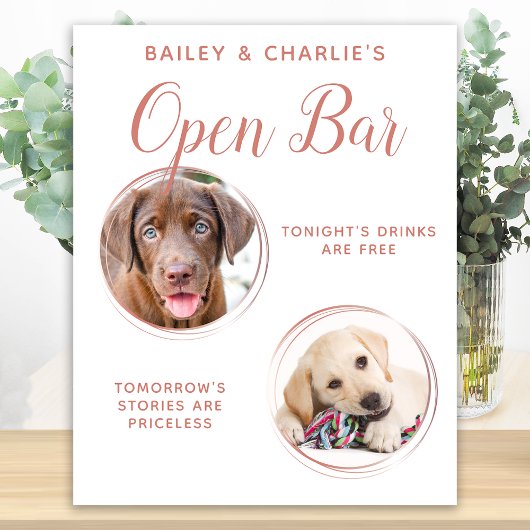 Pet Wedding Open Bar Dog 2 Foto Rose Gold Drinks Poster