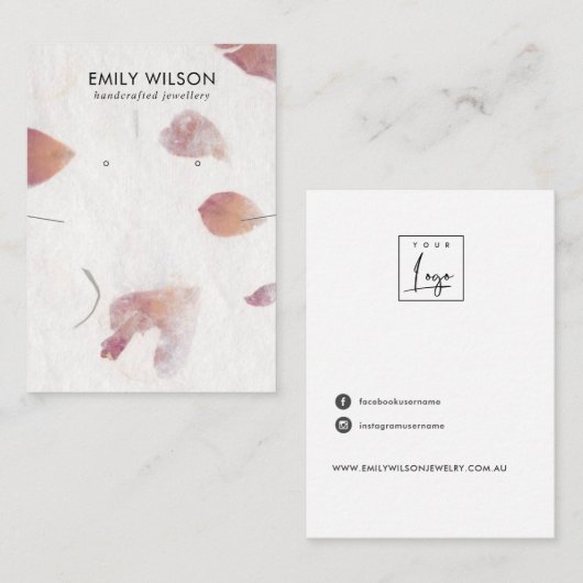 PETAL HANDMADE PAPIER NECKLACE EARRING DISPLAY VISITENKARTE (Vorne/Hinten)