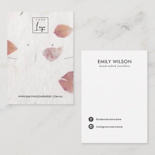 PETAL HANDMADE PAPIER NECKLACE EARRING DISPLAY VISITENKARTE (Vorne/Hinten)