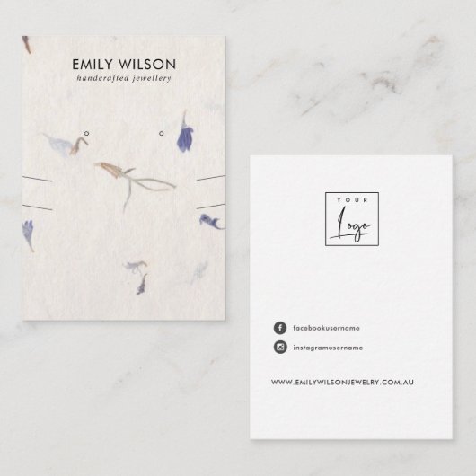 PETAL HANDMADE PAPIER NECKLACE EARRING DISPLAY VISITENKARTE (Vorne/Hinten)