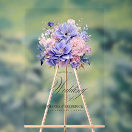 Petal Pink, Cornflower Blue & Mauve Floral Wedding Acrylschild
