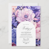 Petal Pink, Cornflower Blue & Mauve Floral Wedding Einladung (Vorderseite)
