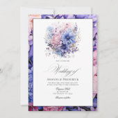 Petal Pink, Cornflower Blue & Mauve Floral Wedding Einladung (Vorderseite)