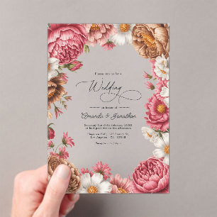Petal Pink, Mocha Latte und Ivory Pearl Hochzeit Acryleinladungen