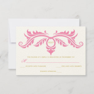 Petal Pink und Gold Scroll auf Elfenbein RSVP-Kart RSVP Karte