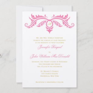 Petal Pink und Gold Scroll auf Ivory Felt Paper Einladung
