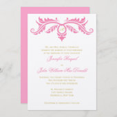 Petal Pink und Gold Scroll auf Ivory Felt Paper Einladung (Vorne/Hinten)