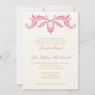 Petal Pink und Gold Scroll auf Ivory Felt Paper Einladung
