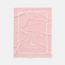 Petal Pink Wavy Border Monogrammed Fleecedecke
