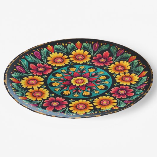 💀 🎉 Petal Pop Serveware Doom Día de los Muertos Pappteller (Schrägansicht)