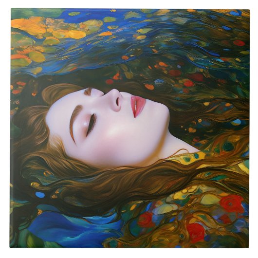 "Petal Serenity" - Frauen im Wasser Fliese (Vorderseite)