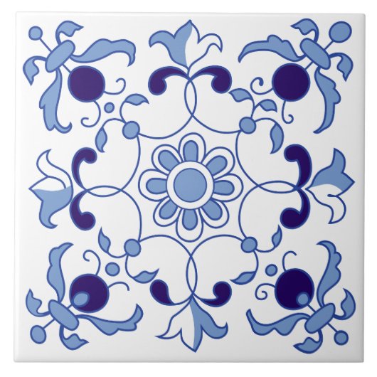Petal Whimsy Blue Tones Fliese (Vorderseite)