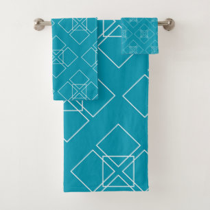Petalen mit aquamarinem und weißem Quadrat Badhandtuch Set