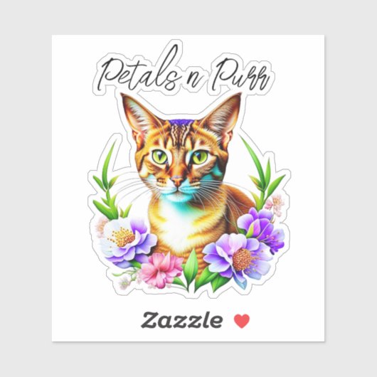 Petalen und Niedliche Katze und Hübsche Blume Aufkleber (Blatt)