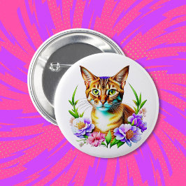 Petalen und Niedliche Katze und Hübsche Blume Button