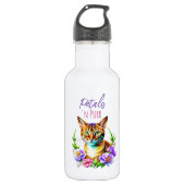 Petalen und Niedliche Katze und Hübsche Blume Edelstahlflasche (Vorderseite)