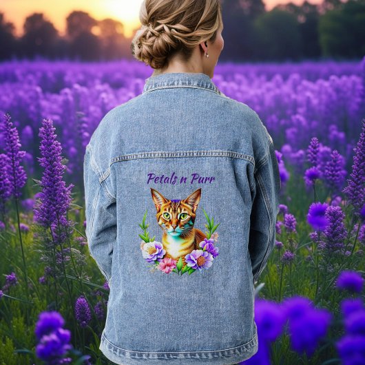 Petalen und Niedliche Katze und Hübsche Blume Jeansjacke