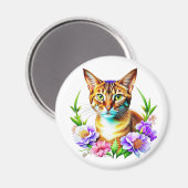 Petalen und Niedliche Katze und Hübsche Blume Magnet (Vorderseite/Rückseite)