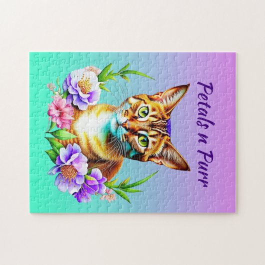 Petalen und Niedliche Katze und Hübsche Blume Puzzle (Horizontal)