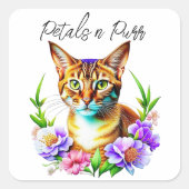Petalen und Niedliche Katze und Hübsche Blume Quadratischer Aufkleber (Vorderseite)