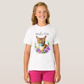 Petalen und Niedliche Katze und Hübsche Blume T-Shirt (Vorne ganz)