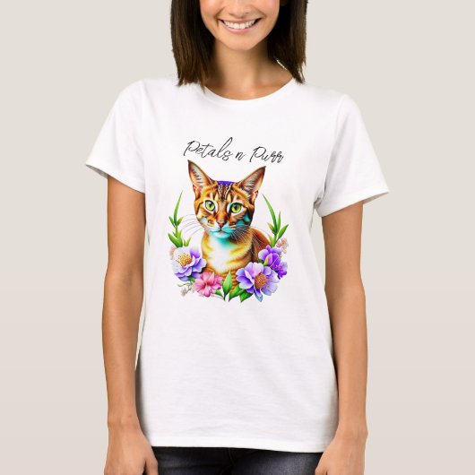 Petalen und Niedliche Katze und Hübsche Blume T-Shirt (Vorderseite)