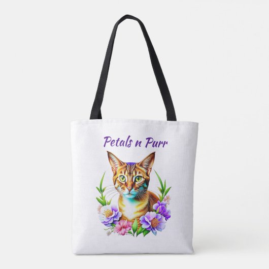 Petalen und Niedliche Katze und Hübsche Blume Tasche (Rückseite)
