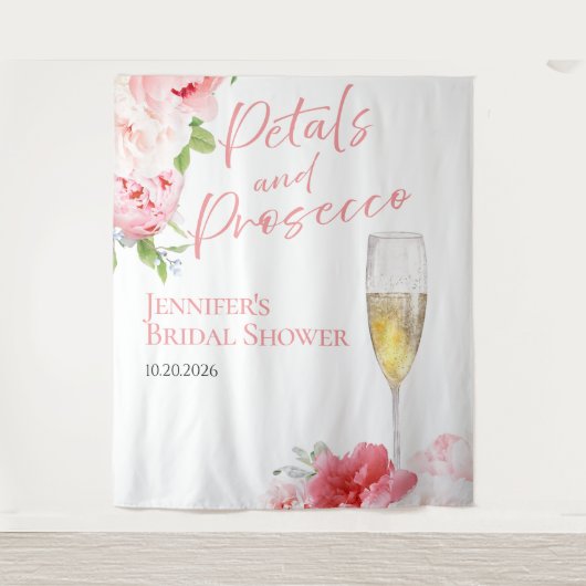 Petalen und Prosecco | Brautparty-Backdrops Wandteppich (Vorderseite)