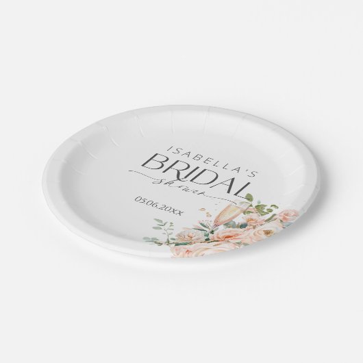 Petalen und Prosecco-Brautparty Pappteller (Schrägansicht)