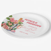Petalen und Prosecco Flaschen und Rose Brautparty Pappteller (Schrägansicht)