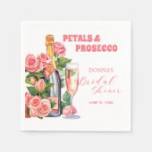 Petalen und Prosecco Flaschen und Rose Brautparty Serviette (Vorderseite)