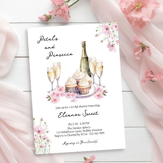 Petalen und Prosecco Pink Brautparty Einladung