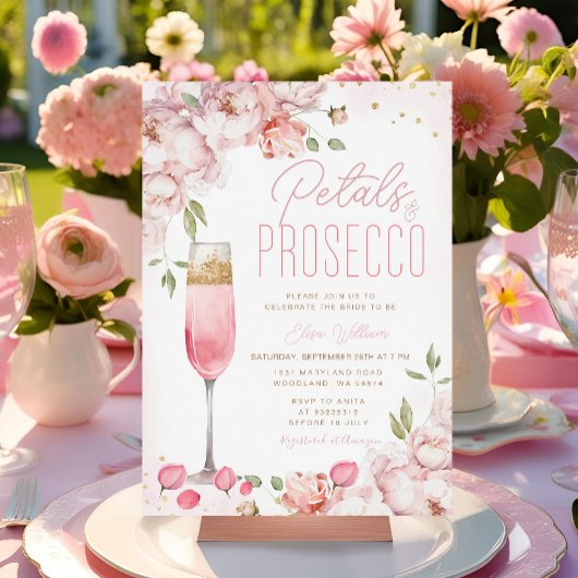 Petalen und Prosecco Pink Brautparty Einladung