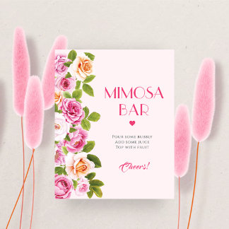 Petalen und Prosecco-rosa Blumenblumen Mimosa Bar Poster