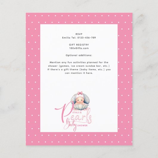 Petals and Pearls Pink Baby Girl Dusche (Rückseite)