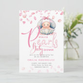 Petals and Pearls Pink Baby Girl Dusche Einladung (Stehend Vorderseite)